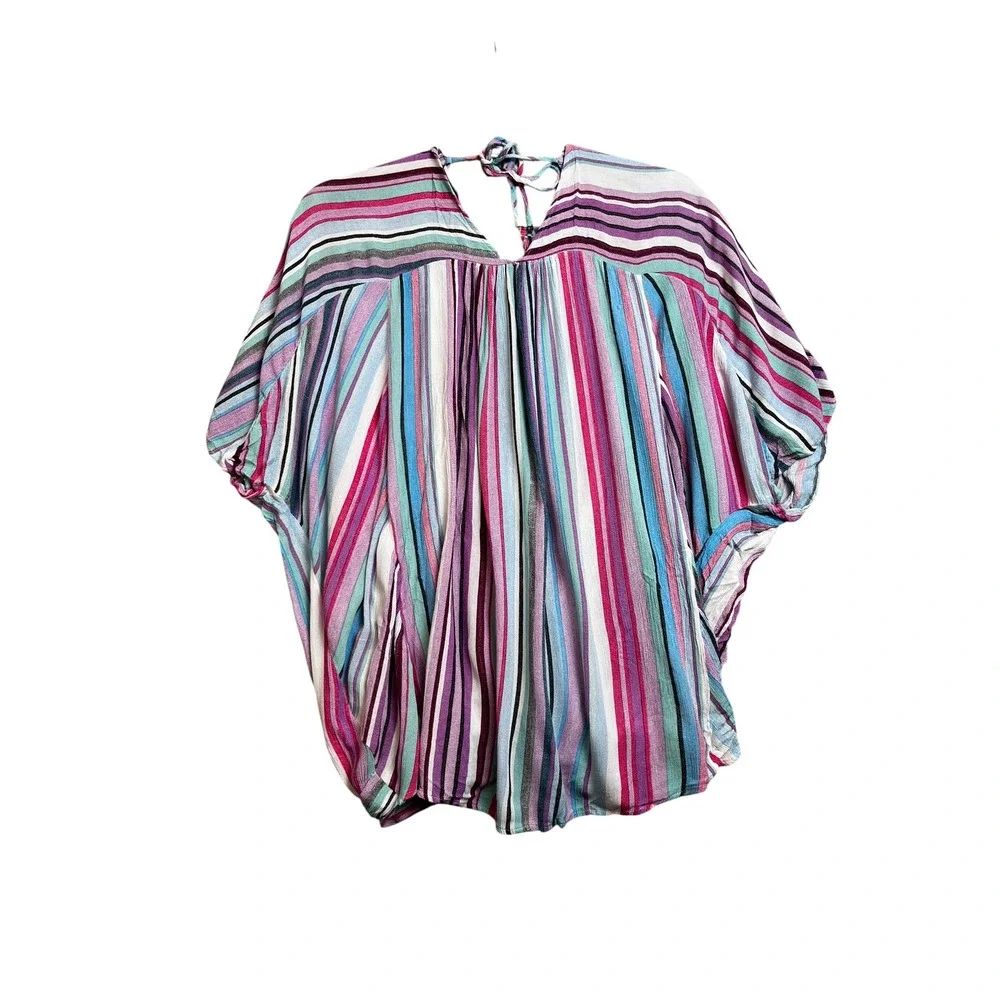 GiGiO Womens Purple Blue Striped Surplice Tie Neck Wrap Top Blouse‎ TJ1100 M